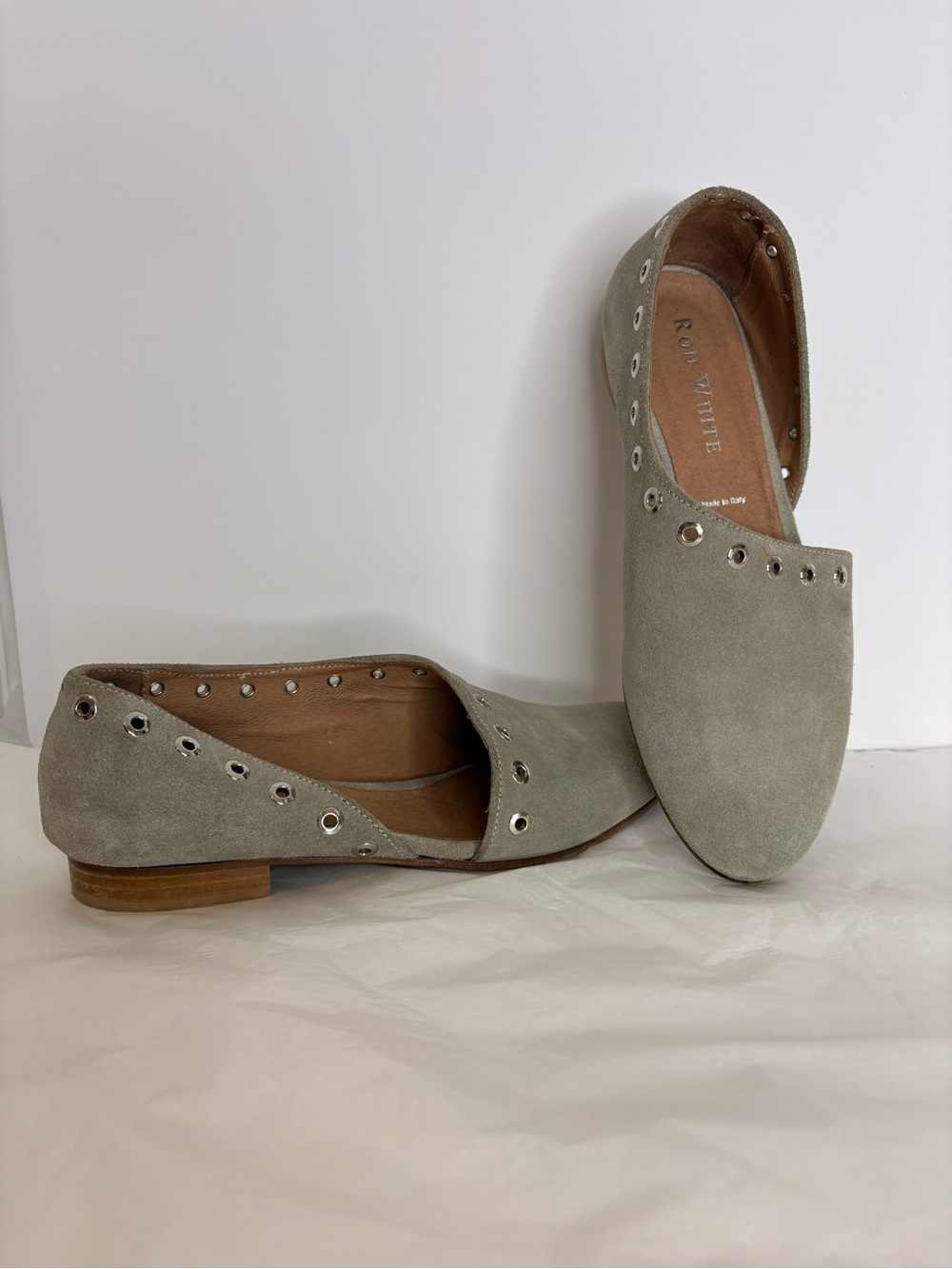 Ron White light grey Suede Slip-On Flats with Eyelet Trim